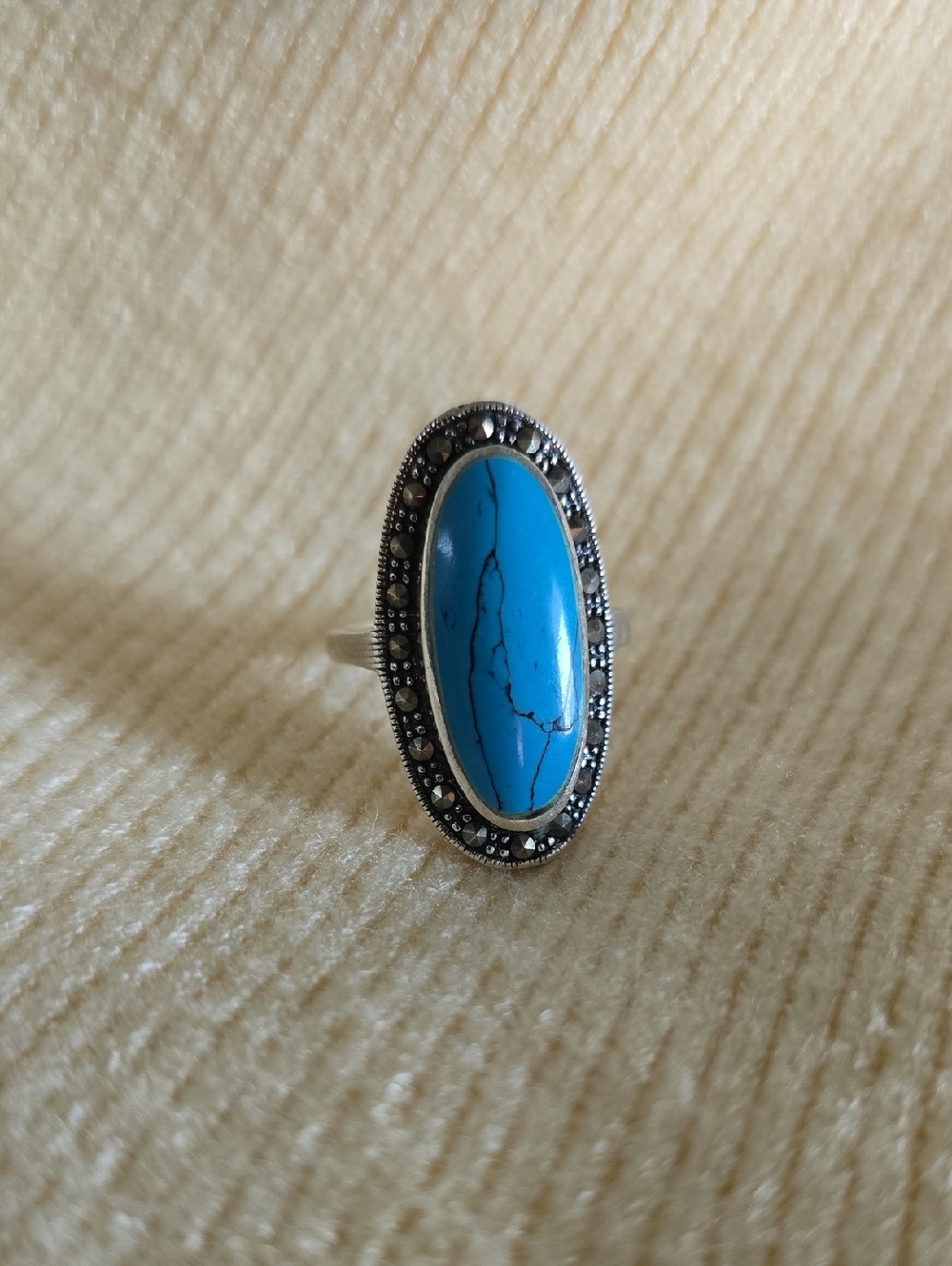 Turquoise Oval Stone Ring With Marcasites